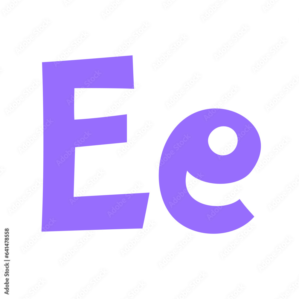 Doodle playful letter E uppercase, lowercase abc colorful cartoon funny ...