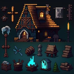 Poster - Detailed RPG Icon Sprite Sheet with Sharp Design for Game Assets
