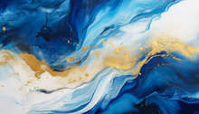 Watercolor Splash With Blue And Gold Hues, Blue And Gold Marbled Background Art