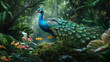 Close-up of peacock with nature background generative ai