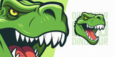 Fototapeta Dinusie - Illustrated Green Dinosaur Head Logo for Sport and E-Sport Gaming Teams, Featuring Mascot Illustration and Vector Graphic of Dino Trex Mascot Head.

