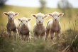 a group of sheep are standing together in the field Generative AI
