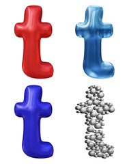 Poster - Set of alphabet letter t in 3d rendering isolated on transparent background for education and text concept