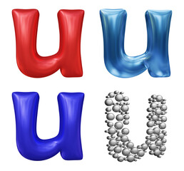 Poster - Set of alphabet letter u in 3d rendering isolated on transparent background for education and text concept
