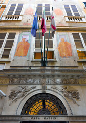 Sticker - facade of the house of Giuseppe Mazzini in the historic center of Genoa Italy