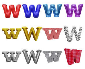 Poster - Set of alphabet letter w in 3d rendering isolated on transparent background for education and text concept