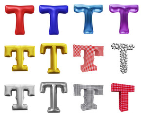 Poster - Set of alphabet letter t in 3d rendering isolated on transparent background for education and text concept