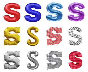 Poster - Set of alphabet letter s in 3d rendering isolated on transparent background for education and text concept