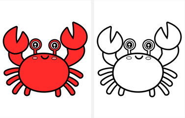 Cute cartoon crab coloring page for kids.