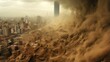 city battling a dust storm, signifying the problem of land degradation generative ai