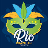 Fototapeta Dinusie - Isolated colored carnival mask with feathers Rio de Janeiro carnival Vector