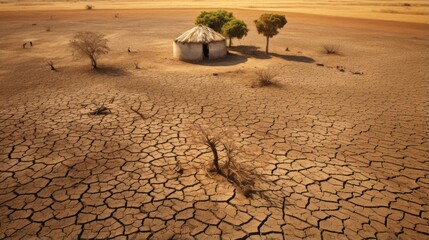 Wall Mural - drought-affected farm, signifying climate change's impact on food security generative ai