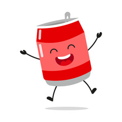 Wall Mural - Cute happy soda can character. Funny victory jump celebration soft drink cartoon emoticon in flat style. drink vector illustration