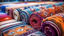 Various Oriental Rugs And Carpets Stacked 