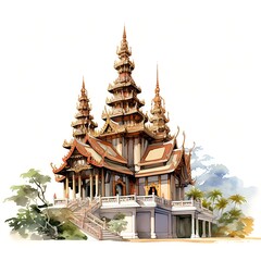 Canvas Print - beautiful high detailed clipart of Thai temple 