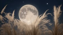 ススキと月、満月、月見｜Silver Grass And The Moon, Full Moon, Moon Viewing. Generative AI
