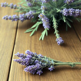Fototapeta Lawenda - bunch of lavender on wooden background