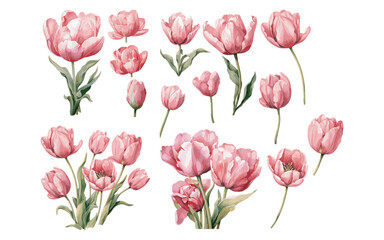 watercolor pink tulip clipart for graphic resources