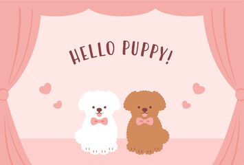 Canvas Print - vector background with a pair of Toy Poodles and curtain for banners, cards, flyers, social media wallpapers, etc.