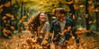 © Daunhijauxx - romantic happiness couple in autumn wind leaves