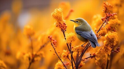 bird in the autumn flower meadow