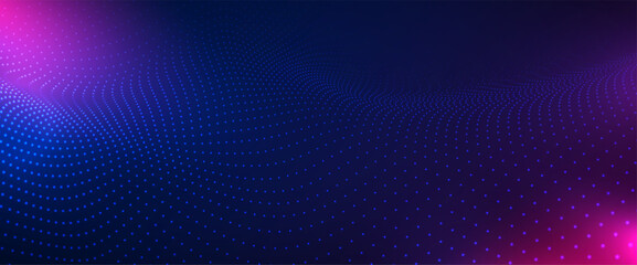 Wall Mural - 3d wave point fractal science futuristic technology. Musical wave. Beautiful illustration with connected dots and lines. Hi-tech and big data. Visualization. Sound wave. Technology or Science. Vector.