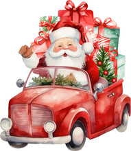 Santa With Gift Box Watercolor Vector Illustration