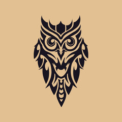 Wall Mural - tribal owl in black and white illustration