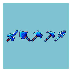 Poster - Pixel art sets of blue tools items asset on pixelated style.8bits perfect for game asset or design asset element for your game design asset.