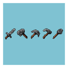 Poster - Pixel art sets of stone tools items asset on pixelated style.8bits perfect for game asset or design asset element for your game design asset.