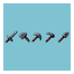Poster - Pixel art sets of silver tools items asset on pixelated style.8bits perfect for game asset or design asset element for your game design asset.