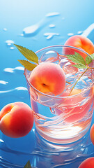 Wall Mural - Close-up illustration of a peach falling in water