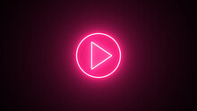 Purple Color Play Button On Black Background. Start Button. Neon Glowing Play Button. Neon Glowing Play Button With Neon Circle.
