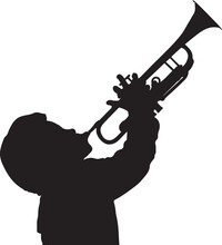 Soulful Jazz Performance: Trumpet Player Silhouette, Man Playing Trumpet In Silhouette: Jazz Music Art