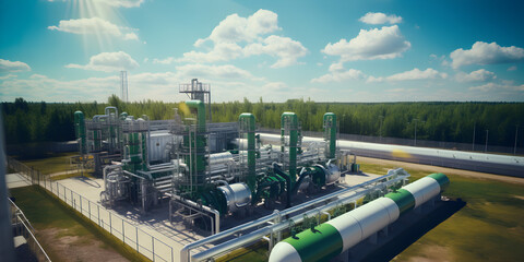 Wall Mural - Green Hydrogen renewable energy production pipeline. Green hydrogen gas for clean electricity facility