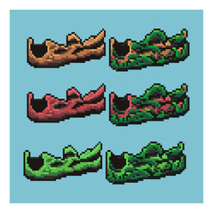 Poster - Pixel art sets of branch tree with variation color items asset. brown,red,and green branch tree on pixelated style.8bits perfect for game asset or design asset element for your game design asset.