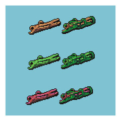 Poster - Pixel art sets of branch tree with variation color items asset. brown,red,and green branch tree on pixelated style.8bits perfect for game asset or design asset element for your game design asset.