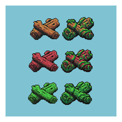 Poster - Pixel art sets of branch tree with variation color items asset. brown,red,and green branch tree on pixelated style.8bits perfect for game asset or design asset element for your game design asset.