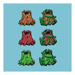 Poster - Pixel art sets of branch tree with variation color items asset. brown,red,and green branch tree on pixelated style.8bits perfect for game asset or design asset element for your game design asset.