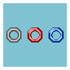 Poster - Pixel art sets of  screw with variation color items asset. white,red,and blue screw on pixelated style.8bits perfect for game asset or design asset element for your game design asset.