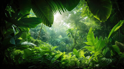 beautiful green tropical jungle for natural background