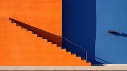 Wall Mural -  a blue and orange building with a stair case next to it.  generative ai