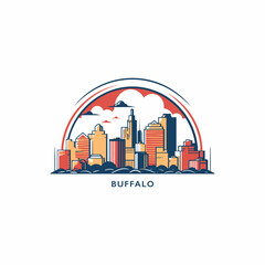 Wall Mural - USA United States of America Buffalo city modern landscape skyline logo. Panorama vector flat US New York state icon with abstract shapes of landmarks, skyscraper, panorama, buildings