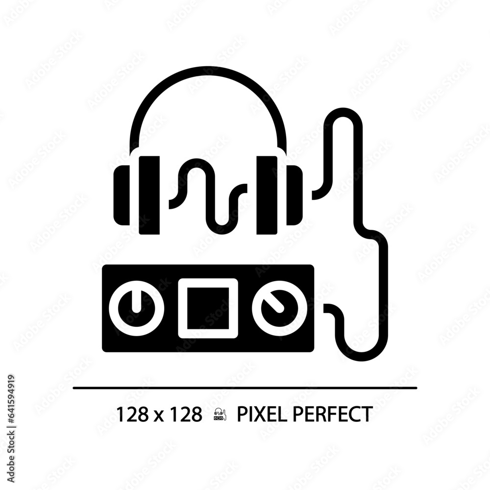 Audiometer pixel perfect black glyph icon. Hearing exam. Audiometry ...