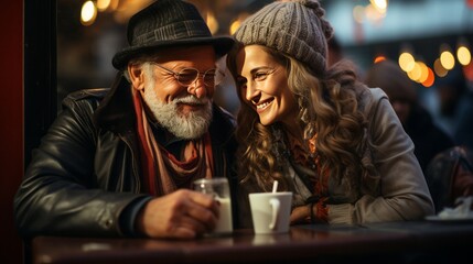 Wall Mural - Photo_of_an_elderly_couple_having_coffee