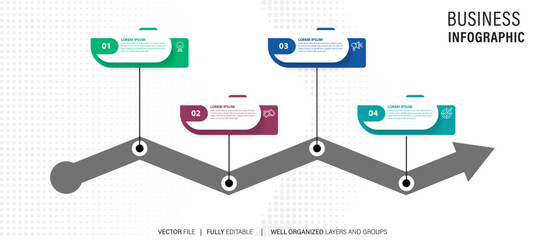 Wall Mural - Vector infographic label design concept with circle layout and marketing icons with 4 steps or options.
