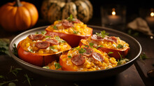 Pumpkin And Sausage Risotto Served