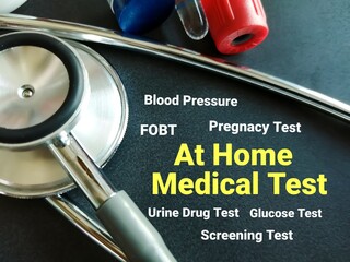 Poster - At home medical test term. Home testing are those test which may done by own at home