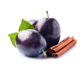 Sticker - Sweet plums with cinnamon stick on white backgrounds