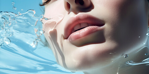 A serene underwater portrait of a woman, her face adorned with a calm smile, submerged in tranquility.